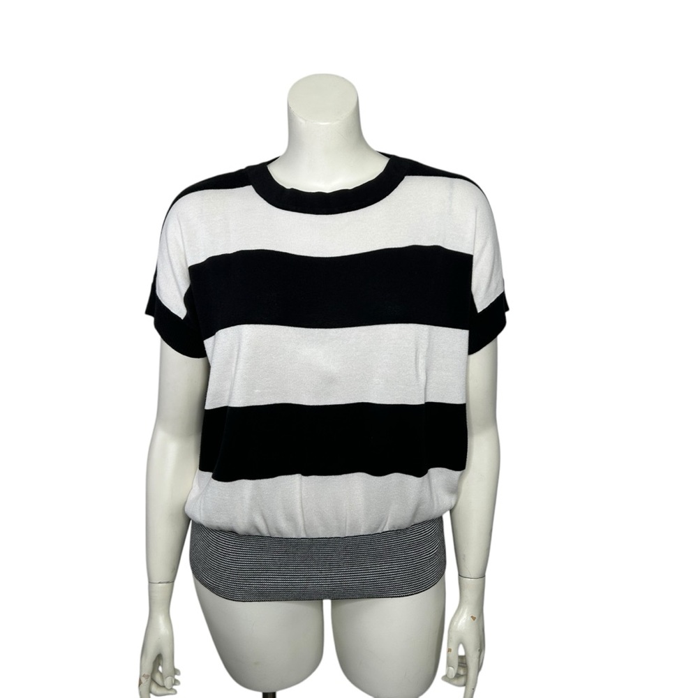 CJ Banks Black and White Striped Top 1X Short Sleeve Christopher & Banks